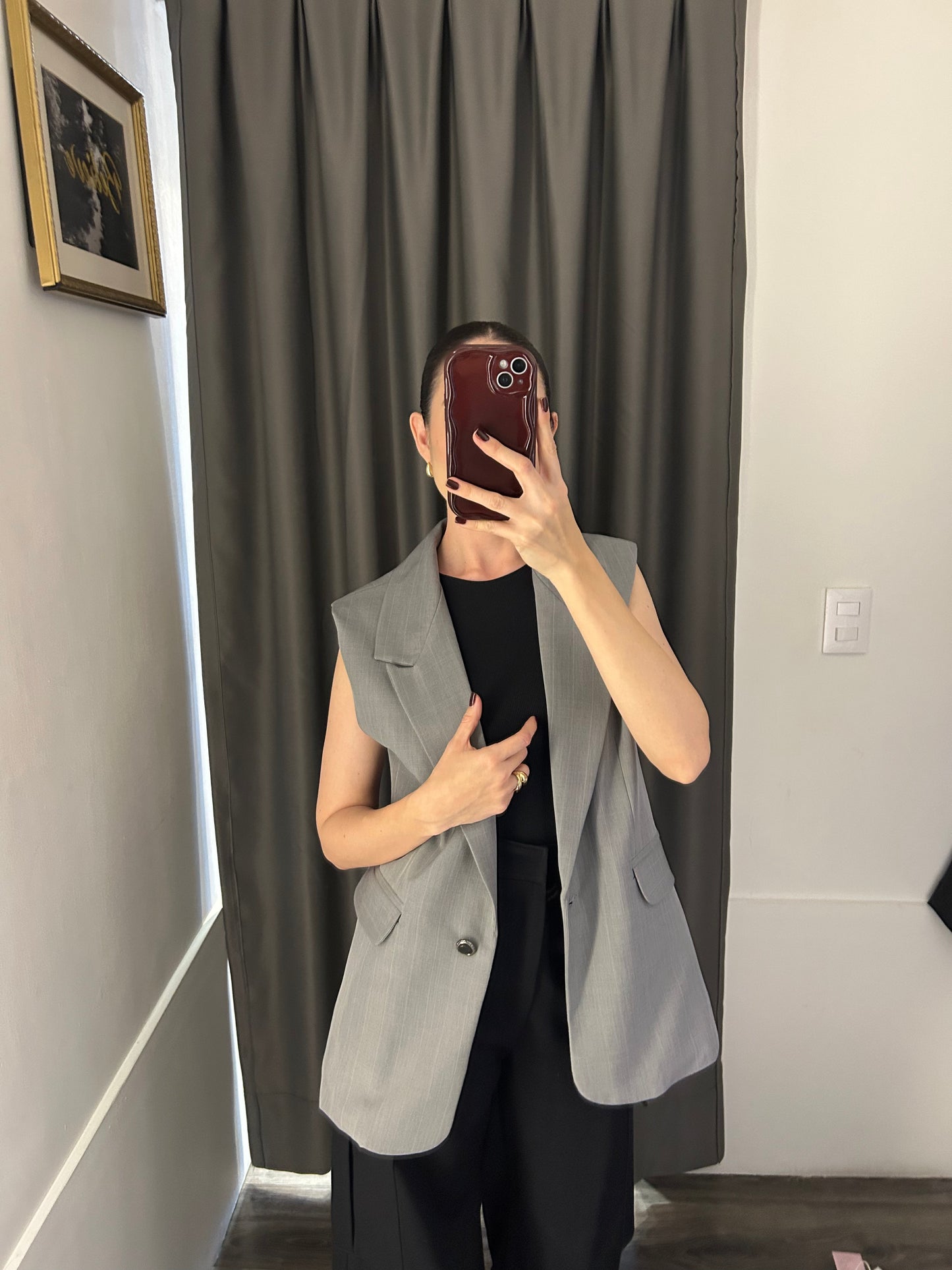 CHALECO SASTRE GRIS A RAYAS